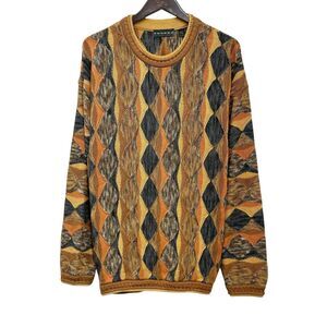 Tundra Canada Vtg Men's Size L Pullover Coogi Style 3D Orange Cable Knit Sweater